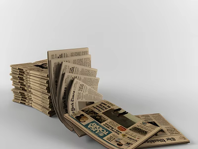 Stack Of Newspapers With Spread Pages Showing News Articles And 3d model
