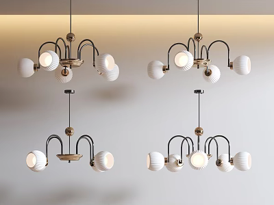 Modern Multi Bulb Pendant Lighting Fixture Set With Brass Metal Frame And White Shades 3d model