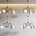 Modern Multi Bulb Pendant Lighting Fixture Set With Brass Metal Frame And White Shades