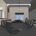 Modern Conference Room Interior Design With Long Table Projection Screen Chairs And Wooden Walls