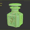 Decorative Hexagonal Ceramic Bottle With Pastel Floral Vines And Gold Accents