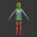 Young Woman Wearing Purple Hoodie Gray Shorts Pink Flip Flops And Green Backpack