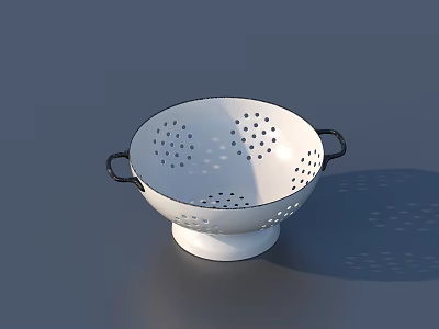 White Perforated Kitchen Colander With Two Black Handles And Stable Base For Daily Use 3d model
