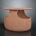 Rattan Round Side Table With Woven Design And Lower Storage Compartment 3d model