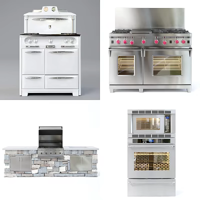 Stainless Steel Built In Kitchen Appliances Including Gas Stoves Ovens And Wine Coolers 3d model