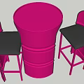Pink Barrel Shaped Round Table and Chairs Set with Black Seats 3d model