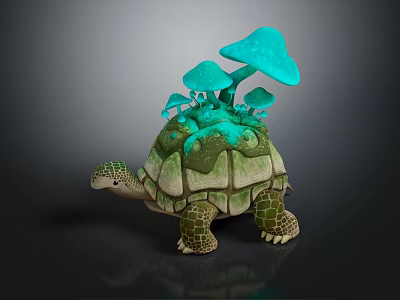 Fantasy Turtle Game And Movie Character With Teal Mushrooms And Moss On Shell 3d model