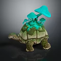 Fantasy Turtle Game And Movie Character With Teal Mushrooms And Moss On Shell