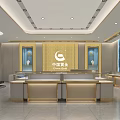 Elegant Jewelry Store Interior With Glass Display Cases Golden Accents And Bright Lighting