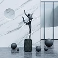 Dynamic Human Form Black Metal Sculpture On Marble Base For Art Gallery