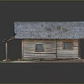 Aged Wooden House Model With Gray Tiled Roof Porch Pillars And Windows