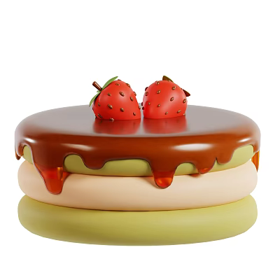 Layered Cake with Green and Beige Layers Chocolate Drizzle and Fresh Strawberries on Top 3d model