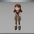 Cartoon Style 3D Character With Red Curly Hair Purple Pink Dress Brown Top And Boots