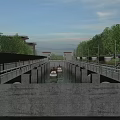 Roadside Infrastructure Featuring Water Channel Concrete Walls Guardrails and Boats with Trees