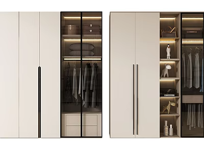 Modern White Wardrobes With Glass Doors Clothing Racks Drawers And Storage Shelves 3d model