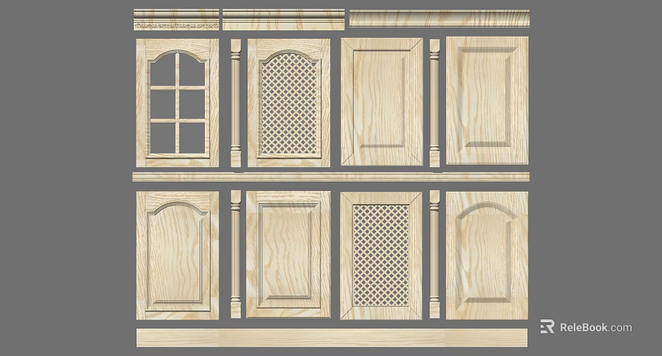 Various Wooden Cabinet Door Designs With Decorative Panels And Molding Details 3d model 