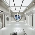 Modern Clothing Store Interior With White Flooring Hanging Lights Clothing Racks And Central Display Table