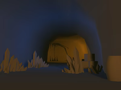 Cartoon Cave Scene With Yellow Light Crystal Rock Formations And Geometric Stone Blocks 3d model