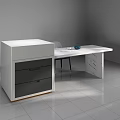 White Bar Counter With Extended Tabletop Chair And Blue Bowl On White Tiled Floor