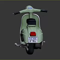 Light Green Vintage Scooter Motorcycle With Black Seat And Reflection On Dark Background
