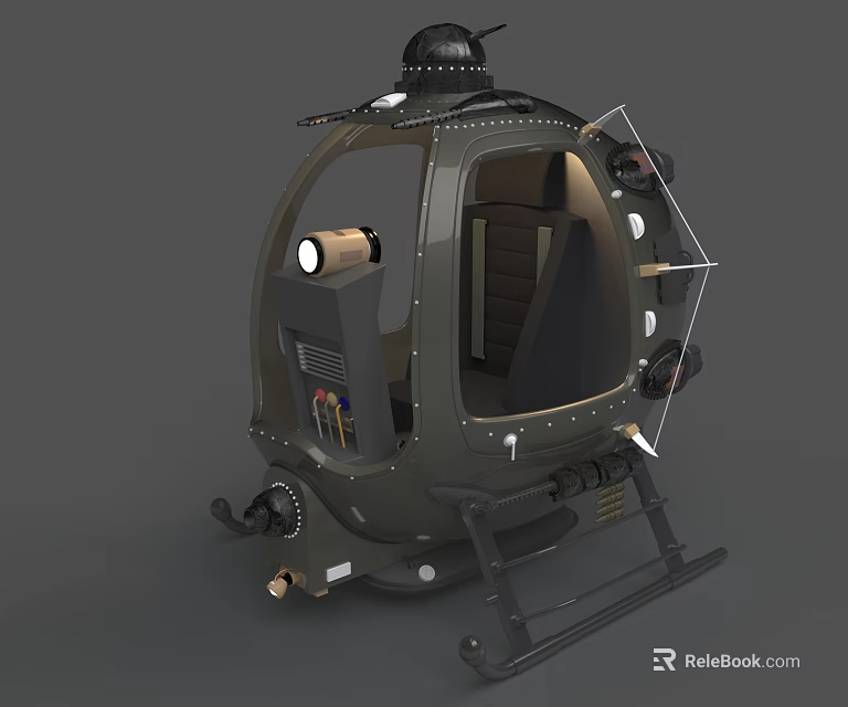 3D Model of Helicopter Cockpit with Dark Fuselage Transparent Canopy and Internal Equipment 3d model 