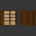 Two Wooden Wardrobes Featuring Open Shelves Drawers And Closed Louvered Doors Design