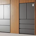 Modern Built in Fridge Freezers With Double Doors And Drawers In Wooden Panel Kitchen