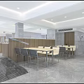 Modern Restaurant Entrance Hall Featuring Silver Turnstiles Marble Columns And Green Billboard