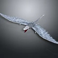 Silver Pterosaur Model Flying With Spread Wings And Open Red Mouth 3d model