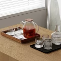 Glass Cups With Ice And Red Beverage On Wooden Tray And Black Tray
