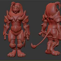 Lion Creature Character With Blue Mane And Armor Front Back Views 3d model
