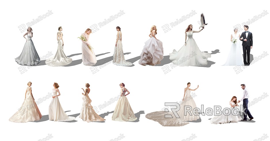 Modern Multiplayer Wedding Figure Wedding Dress Bride Groom Dress Beauty Woman Man model