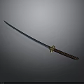 Traditional Katana Weapon With Blue Blade Red And Black Handle And Golden Tsuba