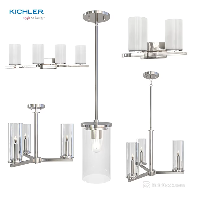 Modern Stylish Chandeliers With Glass Shades Metal Frames And Various Hanging Styles 3d model 