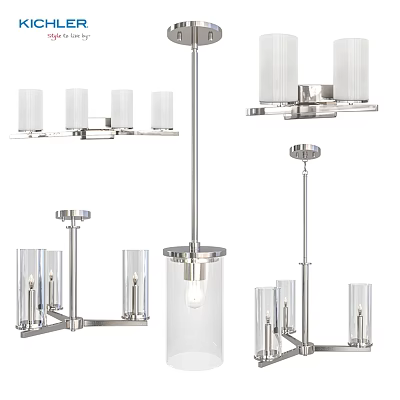 Modern Stylish Chandeliers With Glass Shades Metal Frames And Various Hanging Styles 3d model