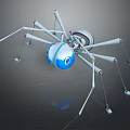 Futuristic Mechanical Spider Character Featuring Robotic Legs Blue Spherical Body And Blue Eyes