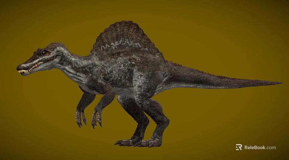 Realistic Prehistoric Dinosaur With Sail Back 3D Render On Yellow Background 3d model