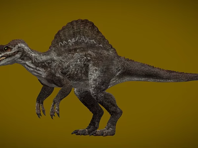Realistic Prehistoric Dinosaur With Sail Back 3D Render On Yellow Background 3d model