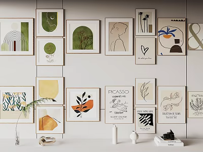 Stylish Modern Wall Decor With Diverse Art Prints And Decorative Accents 3d model