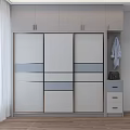 Modern Wardrobe Design With Sliding Doors White Grey Panels Metal Handles And Storage Drawers