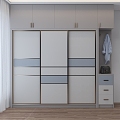 Modern Light Luxury Solid Wood sliding door Wardrobe Simple Bedroom Cabinet Combination Storage Cabinet 3d model