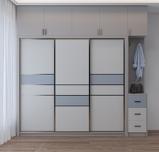 Modern Light Luxury Solid Wood sliding door Wardrobe Simple Bedroom Cabinet Combination Storage Cabinet 3d model