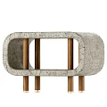 Modern Minimalist Concrete Bedside Table With Open Shelf Textured Surface And Wooden Legs Brass Bases