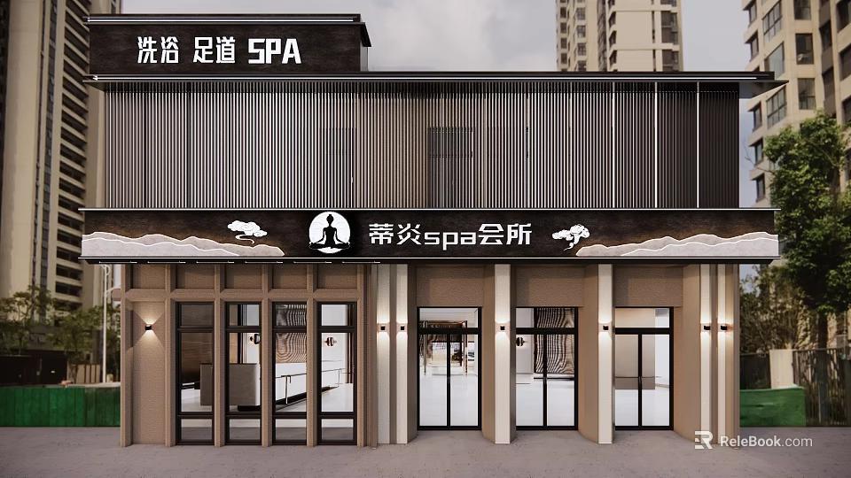 Modern SPA Club Exterior Design With Foot Massage And Bath Services 3d model 