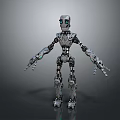 Detailed Mechanical Robot Character With Silver Body Articulated Joints And Blue Eyes