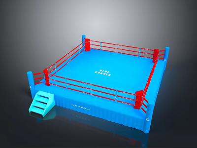 Sturdy Blue Boxing Ring Design With Red Ropes And Blue Steps 3d model