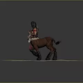 Fantasy Warrior In Red Brown Attire Riding Brown Steed With Dark Fur Legs And Spear