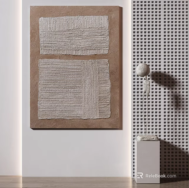 Textured Wall Art With Perforated Panel And Spherical Decor Element 3d model