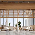 Hotel Public Lounge Area With Wooden Roof Lanterns Green Plants And Comfortable Seating