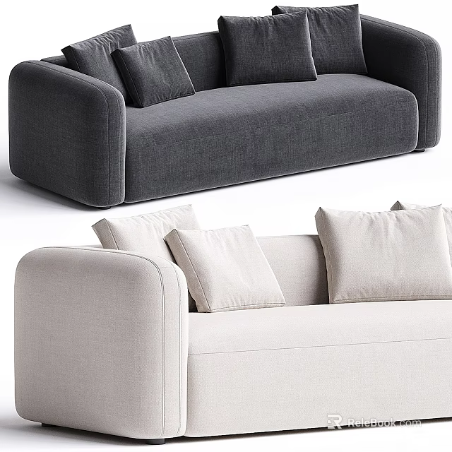 Modern Two-Seater Sofa in Dark Gray and Light Beige with Decorative Pillows 3d model 